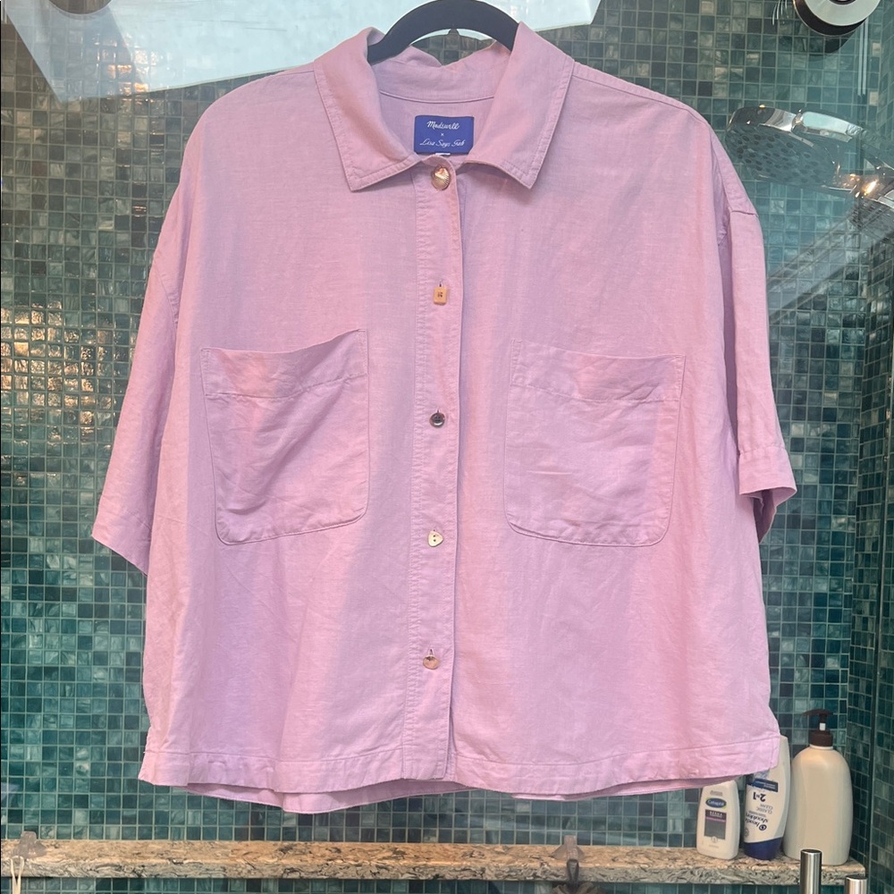 Madewell Lisa Says Gah Collab Lavender Button-Up with Shell Detail